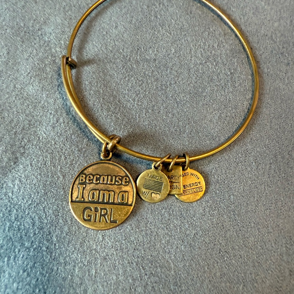 Alex and Ani Gold “because I am a girl” Charm Bangle Bracelet